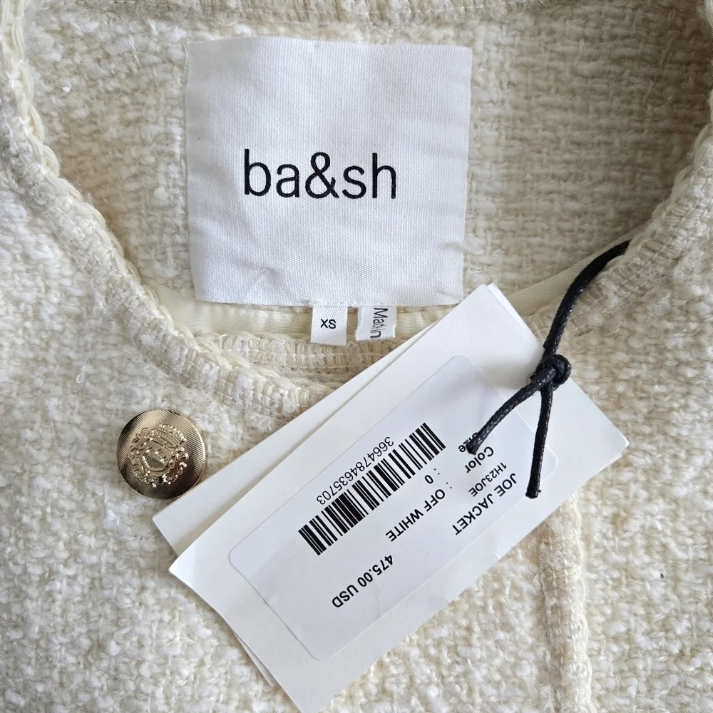 New Ba&sh Joe Tweed Ecru Jacket NWT XS